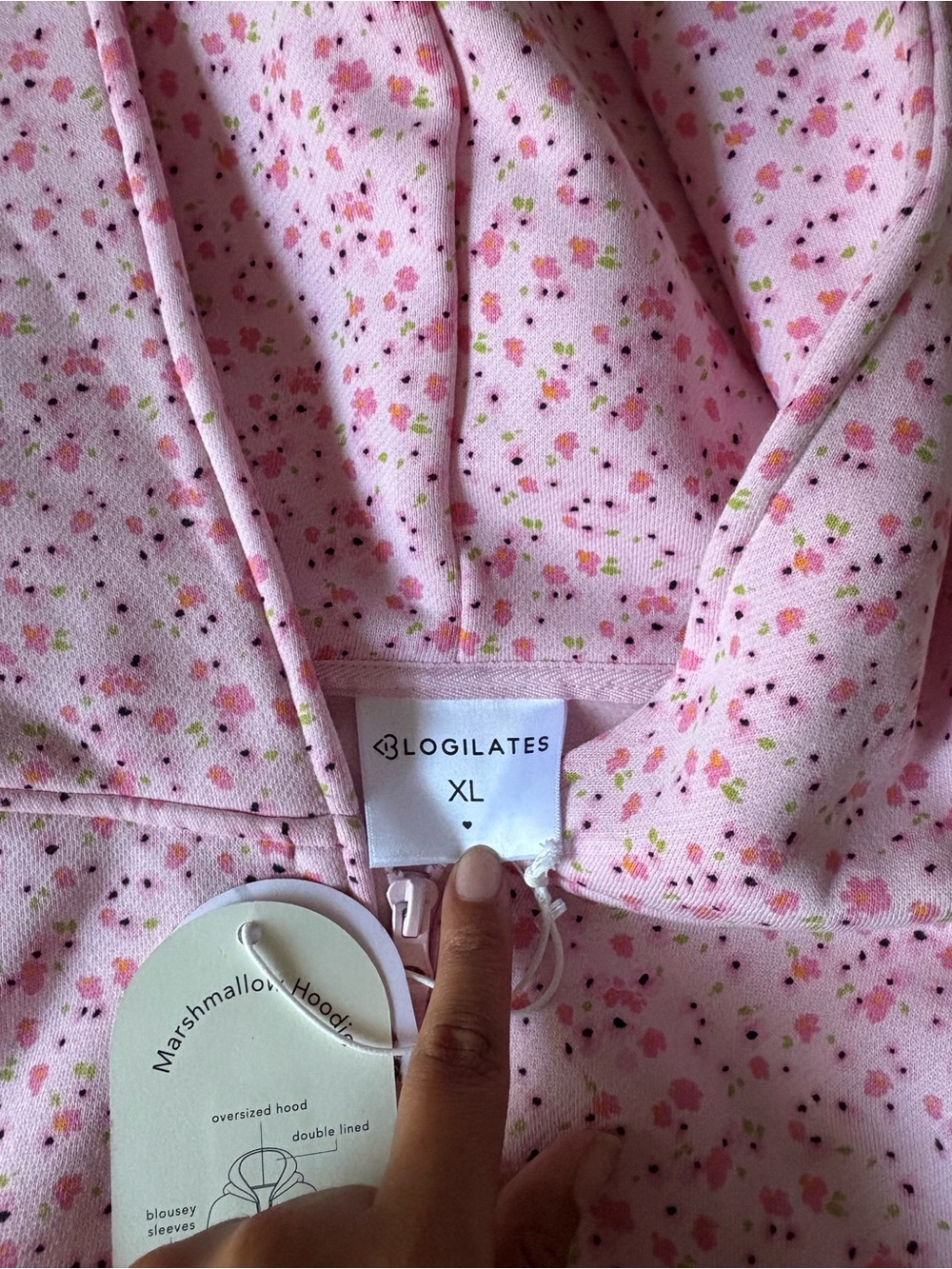 NWT Blogilates  Marshmallow Full Zip Hooded Sweatshirt Pink Floral Print - Picture 5 of 8